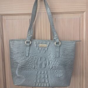 Brahmin Medium Asher Leather Tote Bag Blue Croc Embosded Purse Luxury Classy